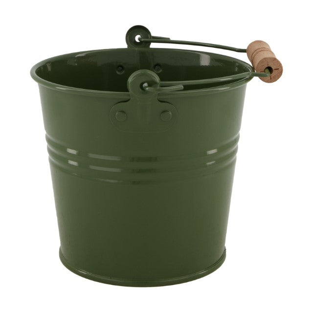 Bucket metal with beech wood Ø17x14cm FSC 100% Olive